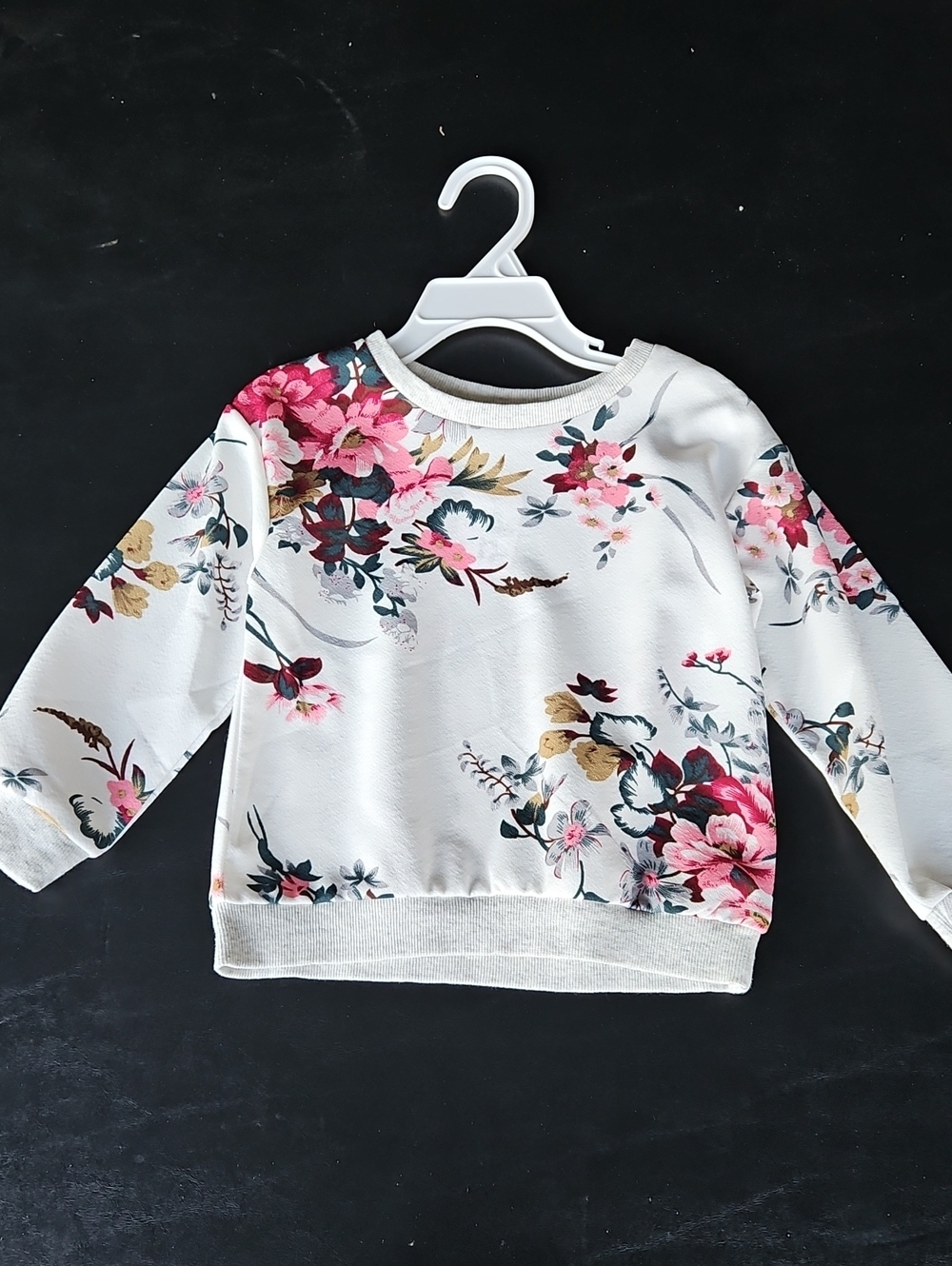 PatPat Cream Sweatshirt with Pink Floral and Green Accents